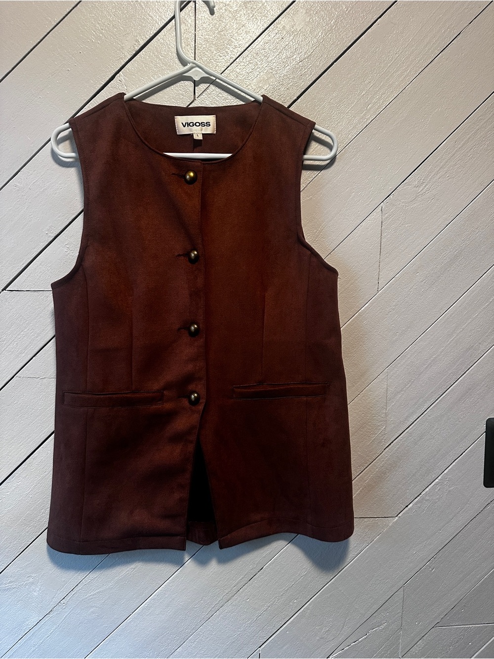 Vigoss Women's Sleeveless Button Front Vest in Dark Brown